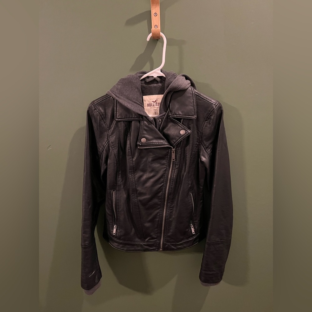Hollister faux leather sweater hoodie jacket